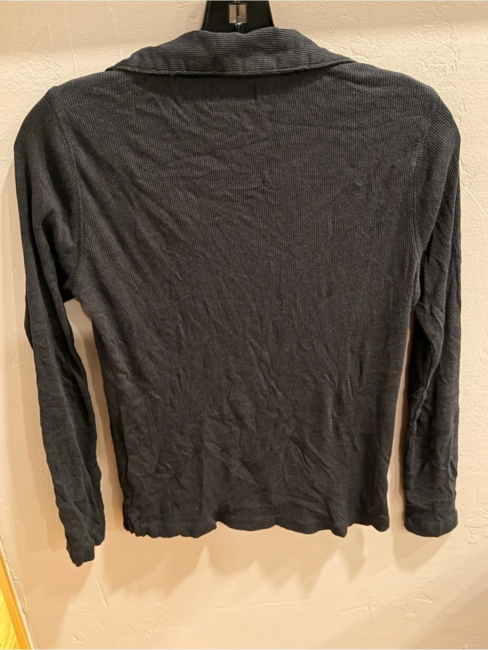 J. Crew Women's Soft Long-Sleeve Ribbed Black Polo T Shirt V-Neck Top #447